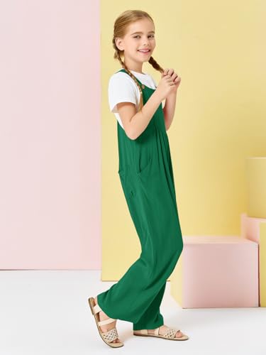Image of Haloumoning Girls Overalls Kids Casual Sleeveless Wide Leg Jumpsuit Loose Rompers with Pockets 5-14 Years