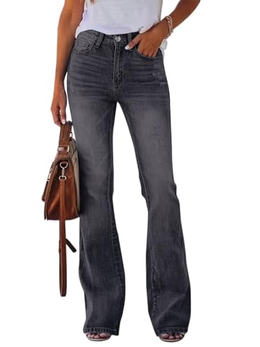 High Waisted Bootcut Jeans for Women Skinny Distressed Ripped Flare Jeans Curvy Denim Bell Bottom Pants with Pockets