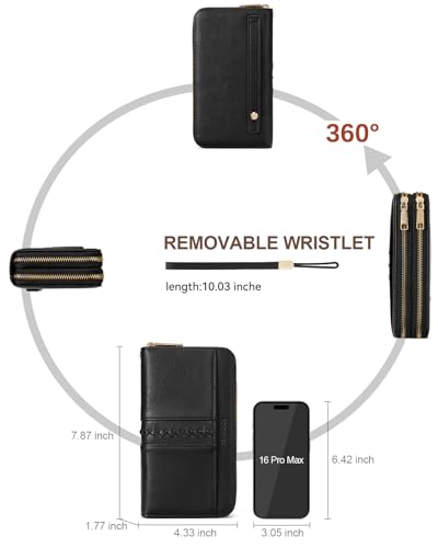 Stylish RFID-Blocking Vegan Leather Wallet for Women - Double Zipper Clutch with Large Capacity and Hand Strap - Image 4