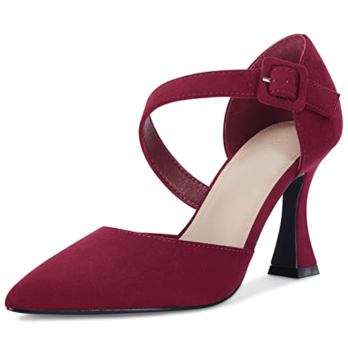 Coutgo Women's One Cross Strap Pumps Pointed Toe Stiletto High Heels Buckle Strap Dress Party Wedding Shoes