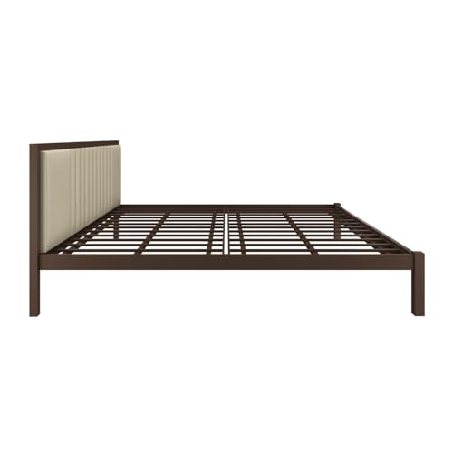 Image of Homdec Venus Wall-Supported Upholstered Headboard Metal Bed (Brown, King (U.K. Standard))