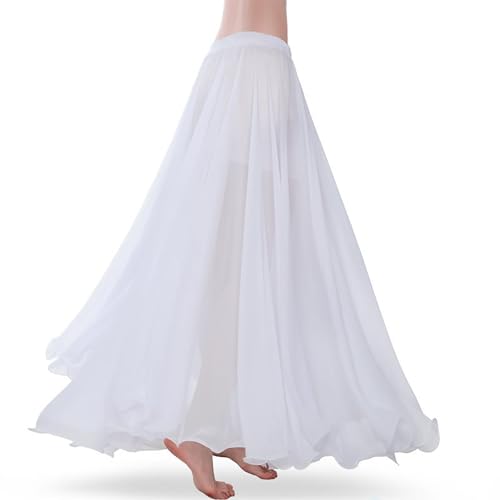 Baisdan Donna Gonna in Chiffon per Danza del Ventre, Gonne Flamenco a Cerchio Completo per Costumi di Halloween, Carnevale Spettacoli, Bianco, Taglia Unica