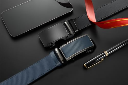 Image of Men's Ratchet Leather Belt Set - 2 Pack Sliding Belt Adjustable For Gift Mens Dress Casual 1 3 /8 inch,Cut for Fit