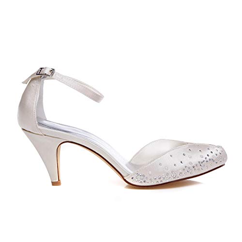 JIAJIA 5949418 Women's Bridal Shoes Closed Toe Mid Heel Satin Pumps Rhinestone Wedding Shoes4