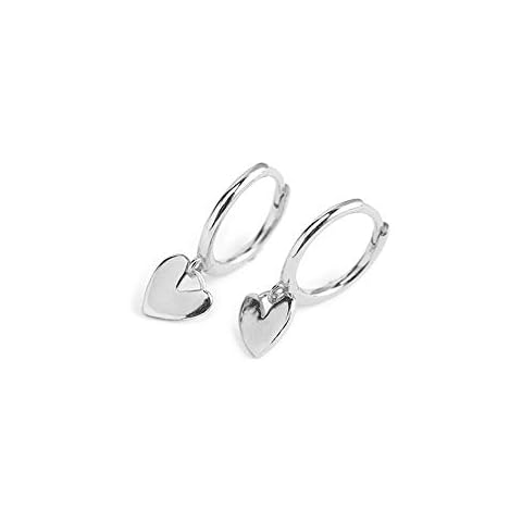 Cute Heart Love Dangle Drop Cartilage Small Huggie Hoop Earrings for Women Minimalist S925 Sterling Silver Charm Dangling Cuff Sleeper Hoops Dainty Hypoallergenic Jewelry Gifts for Her Daughter Xmas(925 Silver) Cover