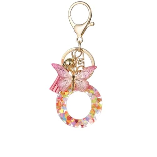 Image of GEOCARTER Lightweight Fashion Initial Letter Key Ring with Butterfly Pendant & Tassel, Stylish Purse Charm for Handbags, Car Keys, Gifts for Girls & Women