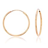 Solid 14K Rose Gold 1mm Tube Cartilage Endless Flex Hoop Earrings | Huggies Hoops for Women Teens &...