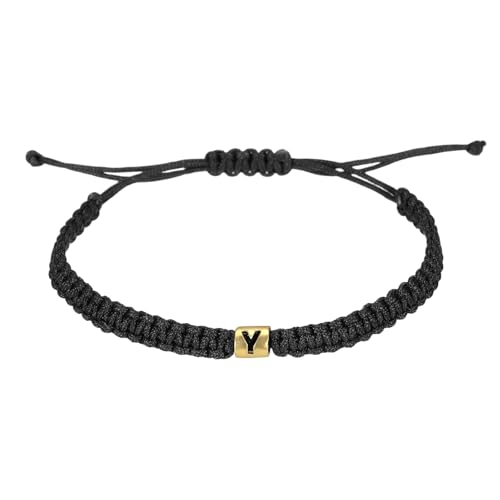 PATIKIL Gold Initial Bracelets for Men, Adjustable Handmade Rope Braided Initial String Bracelets for Women Men Matching Couple Gifts Friendship(Black, Y)