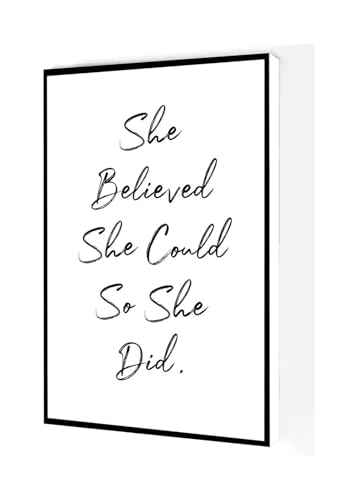 Empowerment Quote Wall Art for Women, Inspirational Saying She Believed She Could So She Did, Motivational Decor for Workspace and Home(Unframed,08X12inch(20X30cm))