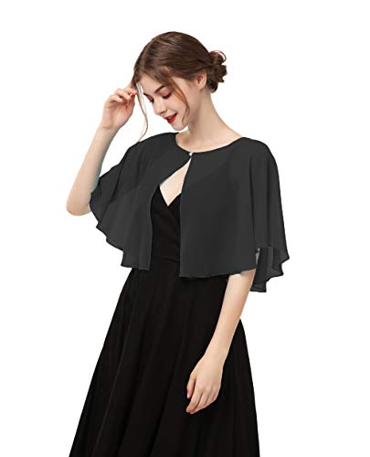 Soft Capelets capes Shawls and Wraps for Dress Chiffon Shrug Wedding Cape Cover Up (Black)