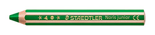 STAEDTLER Kindermalstift Noris Junior 140, Sechskantform, extra bruchsicher, perfekter erster Kindermalstift, 3in1 Bunt- Wachsmal und Aquarellstift in einem, 6 Stifte in grün, 140-5