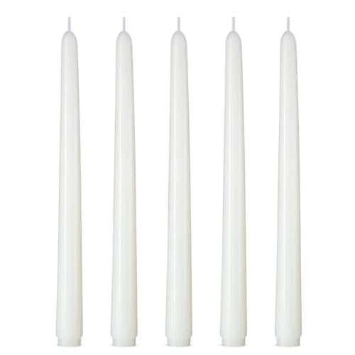Set of 5 White Taper Candles, Dripless Unscented 10 Inch Tall Skinny Wax Candlesticks for Home Wedding Party Table Decor, 8 Hour Burn Time