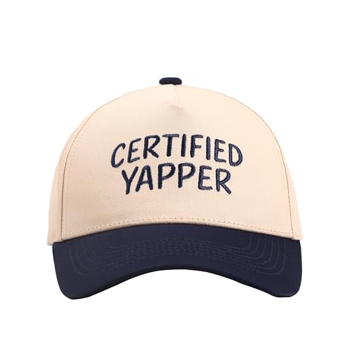 QZVVNX Certified Yapper Hat for Women and Men Professional Yapper Funny Embroidered Two Tone Baseball Cap Adjustable Cap Beige Navy