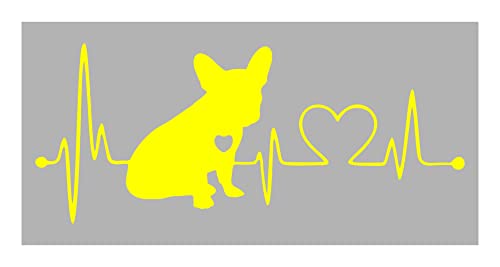 Image of Vinyl French Bulldog Heartbeat Glossy Car Glass Door Sticker 7 x 3 Inches Yellow