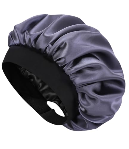 HAT HUT Satin Bonnet Sleep Cap for Women Hair Bonnet for Curly Natural Hair Sleeping, Adjustable Wide Band, Double Layer