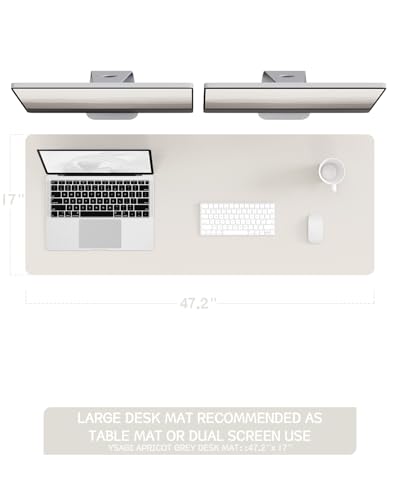 Image of YSAGi Non-Slip Leather Desk Pad Long Size, Waterproof Laptop Computer Desk Keyboard Mat, Table Protector Blotter Mat, Large Mouse Pad for Office /Work /Home /Decor(Apricot Gray, 47 inch x 17 inch)