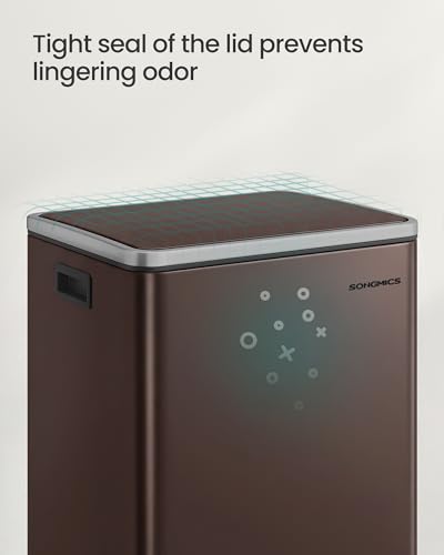 Image of SONGMICS Trash Can, 13 Gallon (50 L), Stainless Steel, Soft-Close Lid
