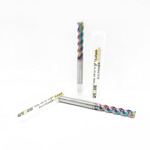 Image of Tools 1 /4 inch Extra Long Carbide Square End Mill for Aluminum, Copper Alloy, Plastic, 4 inch Overall Length End Mill Bits, 3 Flute HRC 62 Deg DLC Coating, CNC Router Bits 1 /4 Shank (1 /4-4 inch 2PCS)