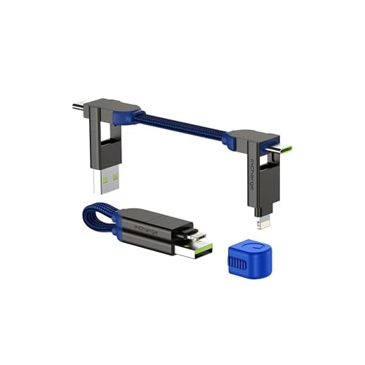 inCharge ROLLING SQUARE X, Porte Clé avec Câble Usb c Charge Rapide, 100W - Chargeur Usb c Universel 6 en 1 avec Cable Usb c/a + Cable Lightning et Micro Usb, Idéal comme Cadeau Homme, Bleu