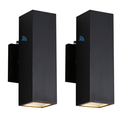 Image of Cerdeco 13 inch Black Square Modern Dusk to Dawn Outdoor Wall Light,2 Pack | E26 Base,UL listed,Aluminum Up and Down Lights Outdoor Exterior Wall Light Fixture Porch Light for House Garage Patio Garden