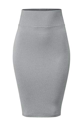 FashionMille Women Elastic Waist Stretch Slim Fit Midi Pencil Skirt