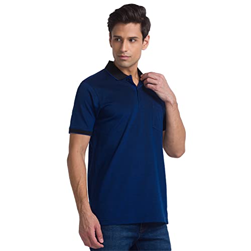 Image of Raymond Men's Pure Cotton Jacquard Pattern Contemporary Fit Polo Collar Polo Neck Half Sleeve Casual T-Shirt