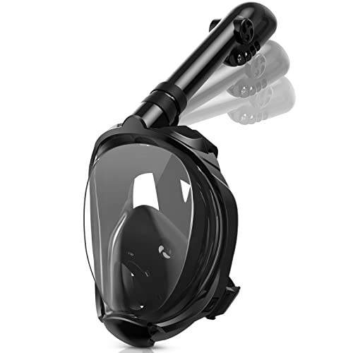 Viginsul Full Face Snorkel Mask with Dry Top Breathing System, Foldable Panoramic View Snorkeling Mask with Detachable Camera Mount & Travel Bag for Snorkeling Swimming, Anti-Fog Anti-Leak (L/XL)