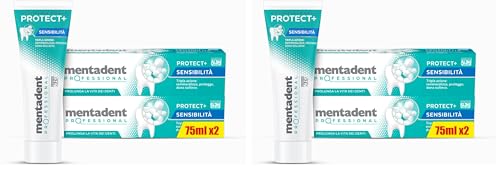 Mentadent Professional Dentifricio Protect+ Sensibilità, Dentifricio Denti Sensibili, Remineralizza e Dona Protezione Contro la Sensibilità Dentinale, con Minerali Bio-compatibili e Potassio, 2x75 ml