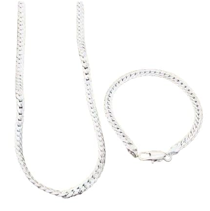 Generic 2 Piece 6MM Full Sideways 925 Sterling Silver Necklace Bracelet Fashion Jewelry For Women Men Link Chain Sets, White