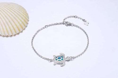 Blue Opal Sea Turtle Bracelet Sterling Silver Bracelets Fine Jewelry For Women Gifts New Version 4 Level Adjustable Bracelet3
