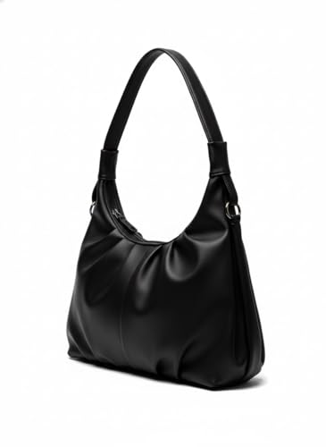 Image of De Elmore Black Slouchy Shoulder Bag for Women - Classic Minimalist Faux Leather Handbag