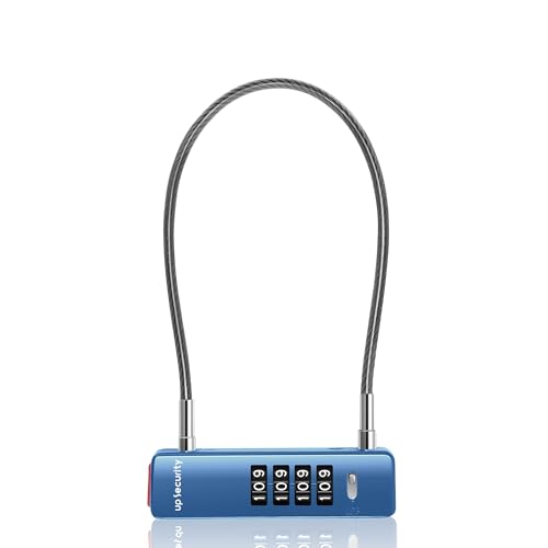 UP Security Cable Lock with Combination, 4-Digit Combo Locks for Fence Gate, Travel Backpack Safe, Wire Padlock for Cabinet, Bike, Scooter, Bicycle, Pet Door (11.8(30cm) Cable, Blue)
