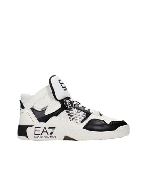 Chiusura sneakers con lacci Emporio Armani EA7 Scarpa Uomo Sneakers Alta X8Z033 XK267Colore e Misura a Scelta (White+Black D611, Numeric_44)