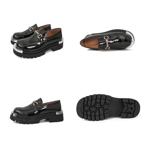 Men's Patent Leather Slip-On Platform Penny Dress Loafers with Metal Decoration Round Toe Non-Slip Lug Sole Shoes for Business Work Daily Formal Party2