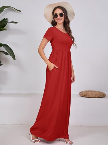 Image of DEARCASE Maxi Dress for Women Short Sleeve Casual Summer Loose Plain Comfy Long Dresses with Pockets