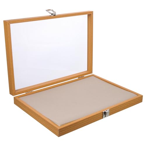 CRAFTHROU Caja para Pines Tapa Transparente y Diseño de Madera Natural, Contenedor para Exhibición de Medallas y Almacenamiento Buena Protección para Uso de Exhibición