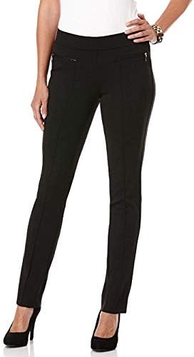 Rafaella Women's Slim Comfort Fit Ponte Pant with Zips, Black, 12