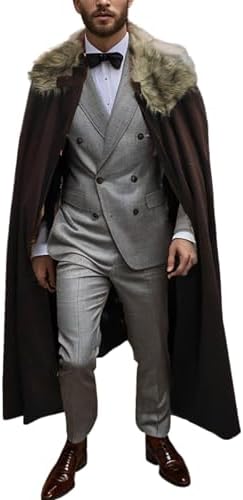 Cape à Col En Fourrure Pour Homme - Style Médiéval - Gothique - Vintage - Poncho - Cape En Fourrure - Pour L'hiver - Chaud - Long Cardigan - Costume D'Halloween