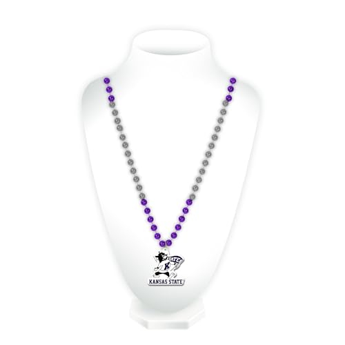 Rico Industries NCAA Kansas State Wildcats - KSU Mascot Bead Necklace With Molded Medallion - Great Game Day Accessory 3" x 24"
