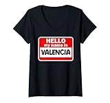 Mujer Valencia Hello Hi My Name Is - Camiseta con nombre personalizado Camiseta Cuello V