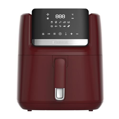 BERGNER MAROON - Freidora de Aire 1600W 6.5L - 10 Programas - Control Táctil LED - Temperatura Ajustable - Diseño en Color Burdeos - Fácil de Limpiar - Resistente y Duradera, Plata