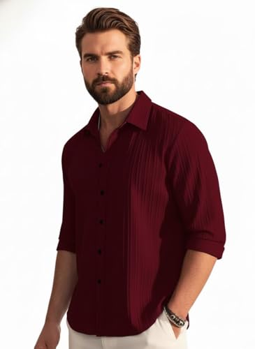 Image of Amazon Brand - INKAST Men's Casual Button Down Shirts Long Sleeve Linen Shirt Fashion Textured Beach Summer Shirt