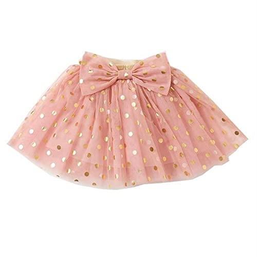 Baby Girls Layered Bow Tutu Tulle Skirt Little Girls Polka Dots Sequins Tutu Skirts Toddler Casual (Pink, 2-3 Years)