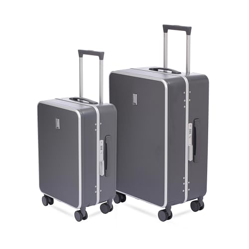Image of Swiss Military Black Gold Collection Hard PC Cabin & Check-in Luggage Trolley Set of 2 (55cm Small & 65cm Medium) Suitcase with TSA Lock, 360 Wheel, Ideal for International Travel (44L,70L) Dark Grey