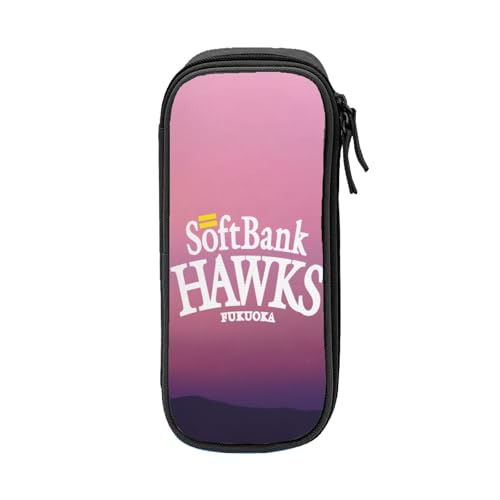 For 福岡ソフトバンクホークス ペンケース 筆箱 2層 文具ポーチ 大容量 おしゃれ 学生用 大人 通学 通勤 多機能 誕生日 Black