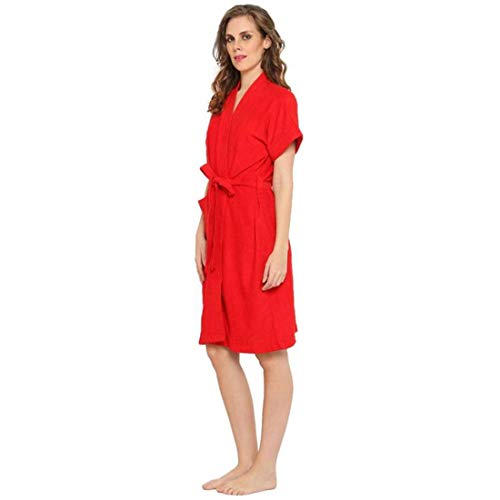 Image of bathrobes terry cotton free size bathrobe for women, bathsuit fit up to 42 inches chest size ladies - Bright Red bathrobe