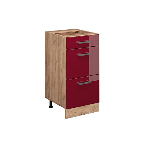 Vicco Küchenunterschrank R-Line, Rot Hochglanz, 40 cm mit Schubladen, ohne Arbeitsplatte, zur freien Kombination innerhalb modularer Küchensysteme