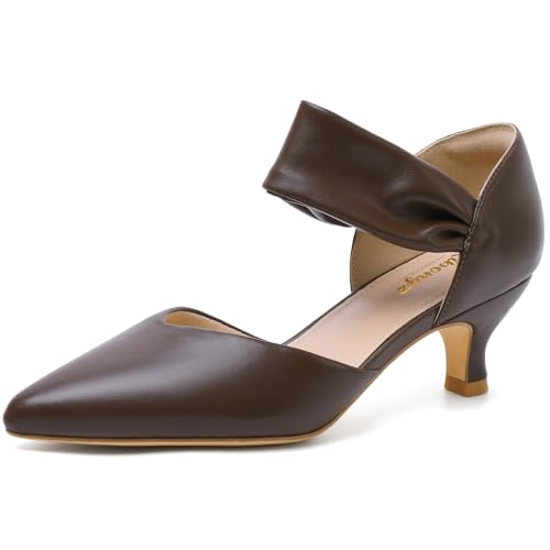 Image of RIBONGZ Kitten Heels for Women Closed Toe Comfortable Low Heels Pointed Toe Sexy Slip on Pumps Bridal Party Dressy Shoes