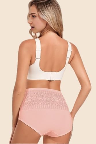Image of Women's Lace Trim High Waisted Cotton Underwear Full Coverage Ladies Panties Tummy Control Briefs 4 Pack