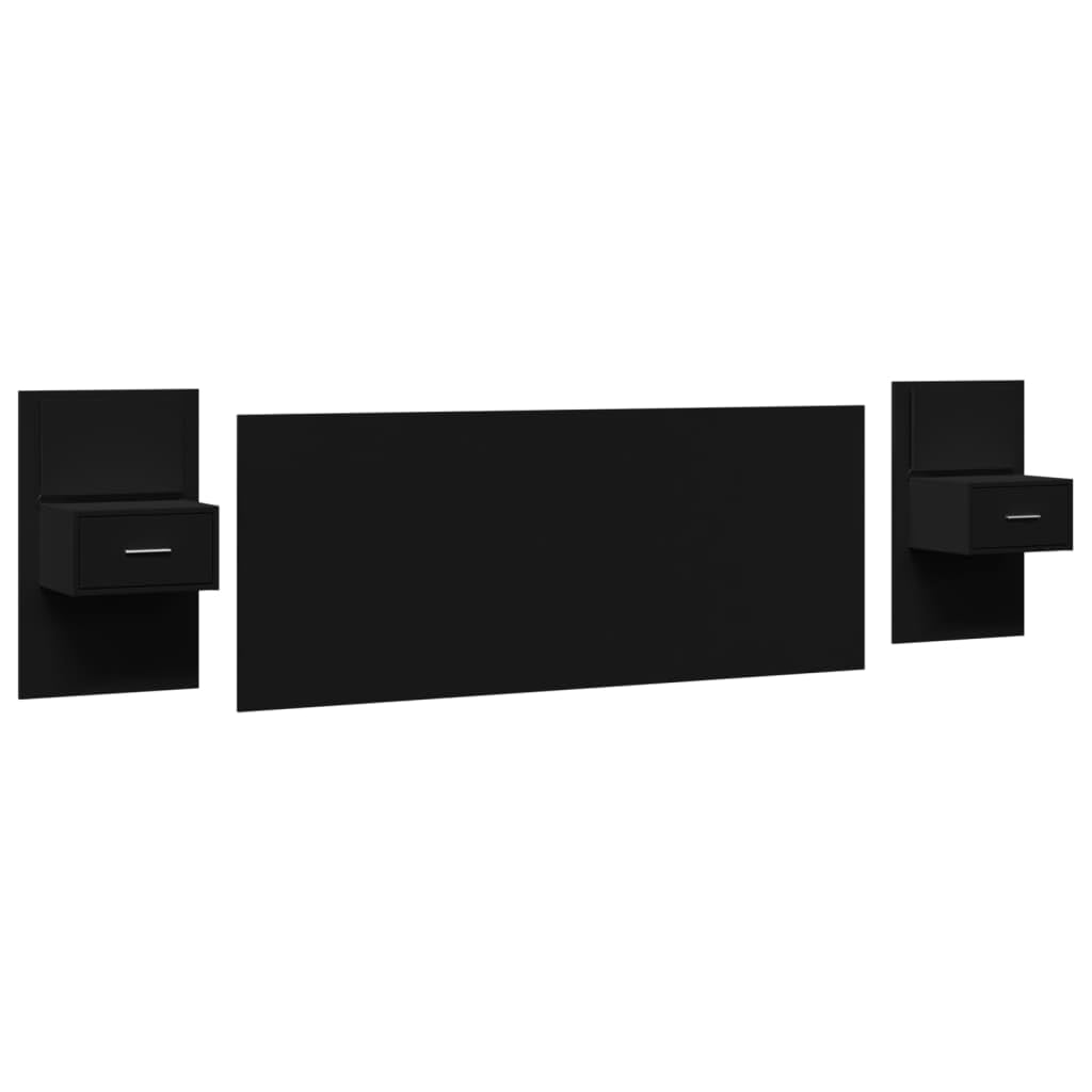 vidaXL Cabecero de Cama con mesitas Madera de ingeniería Negro 200 cm, Muebles de Dormitorio, cabecero Flotante con almacenaje, mesita de Noche Flotante